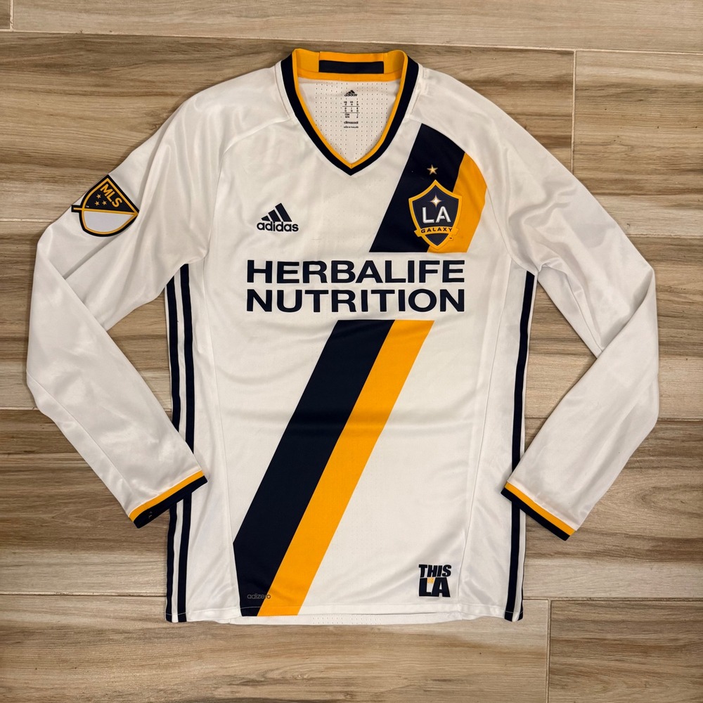 Adidas LA Galaxy 2016 2017 Home Jersey Long Sleeve MLS Soccer White Mens Medium